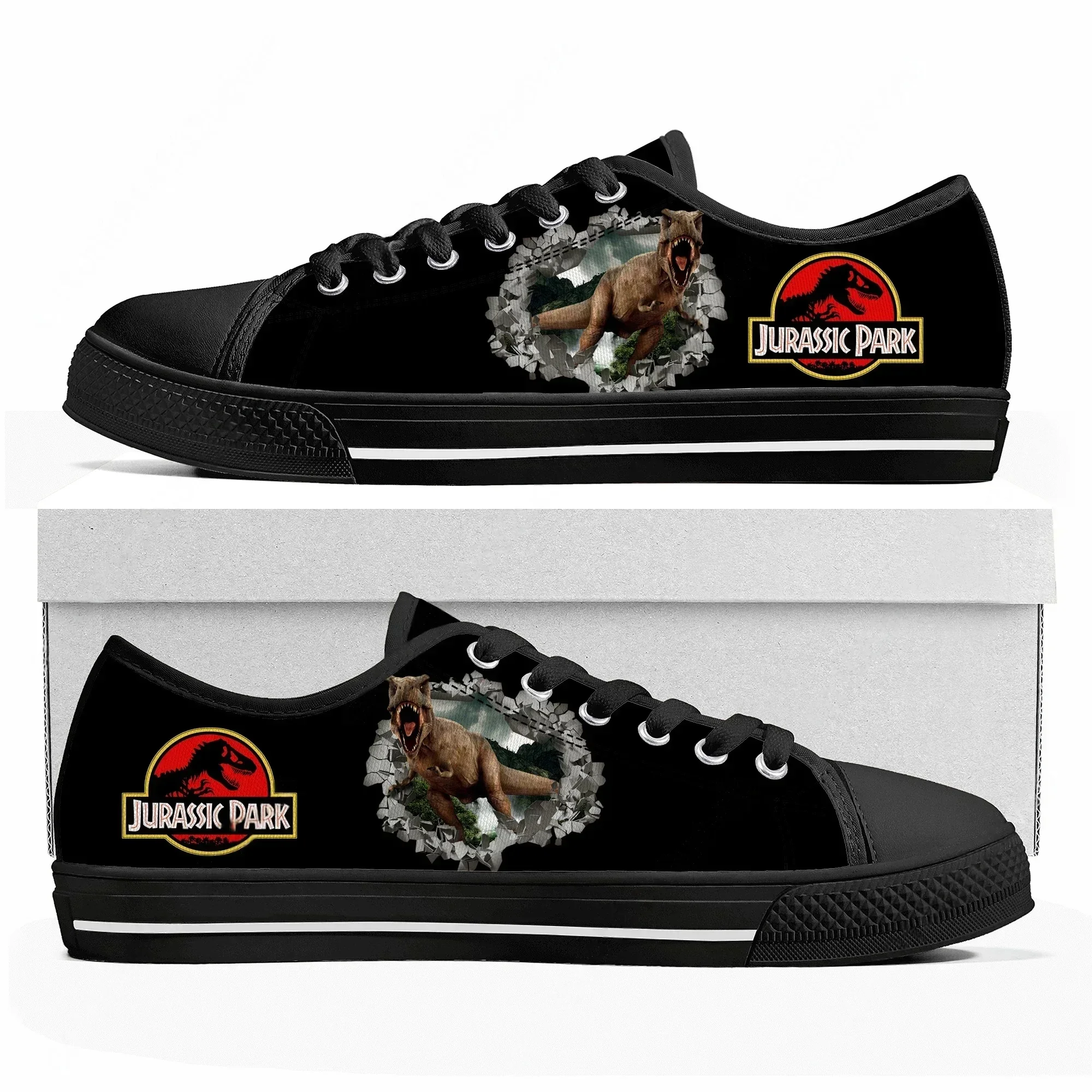 Cartoon Dinosaur World Jurassic Park Low Top Sneakers Mens Womens High Quality Canvas Sneaker Couple Shoes Custom Shoe