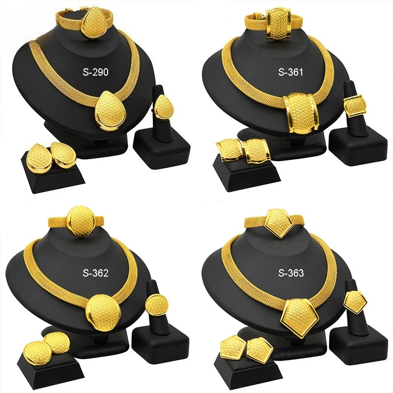 

Sunnice Exquisite Dubai Copper Alloy 18K Gold Plated Jewelry Bridal Four-piece Set Gift Patrty