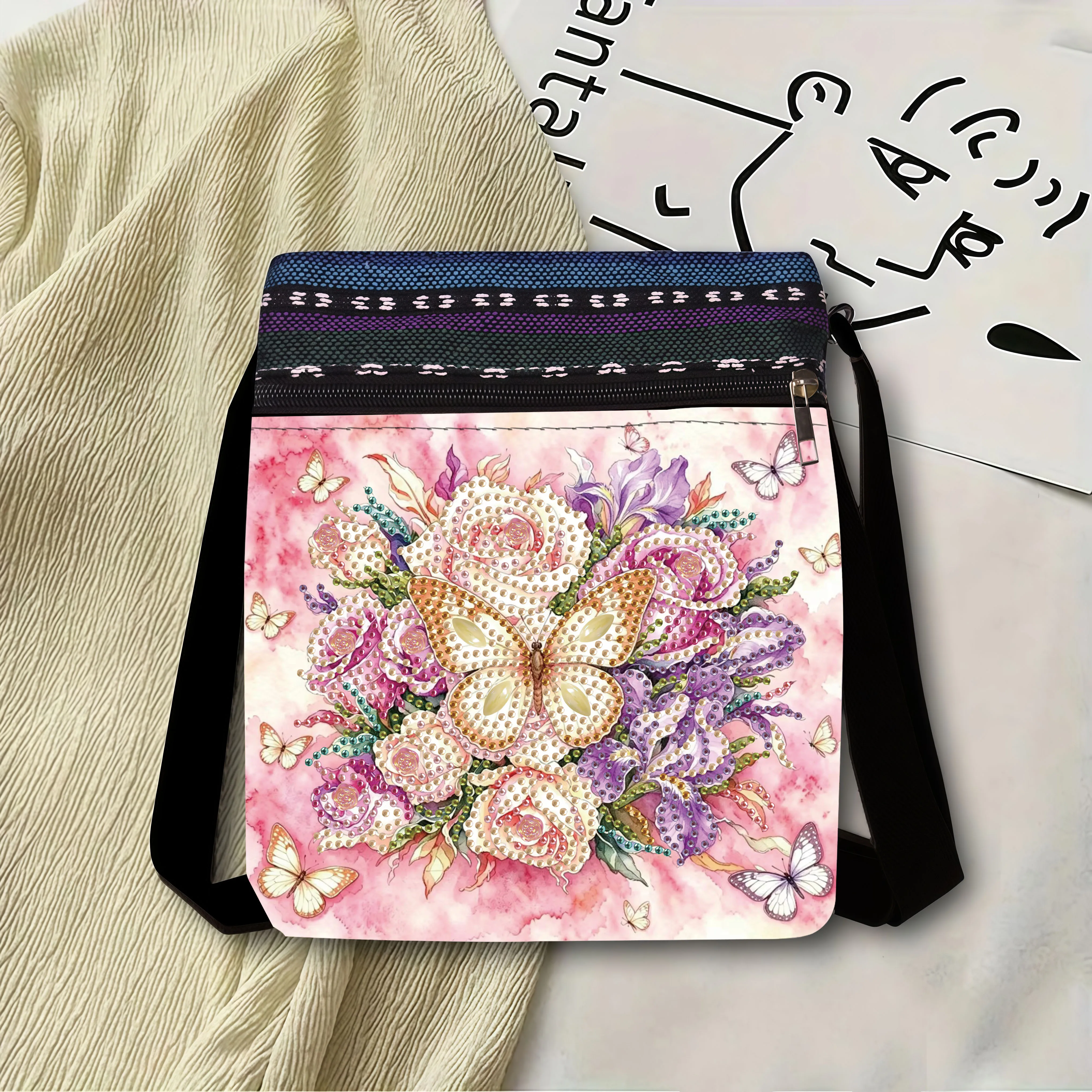 1 Piece Diamond Painting kit Messenger bag flower Butterfly pattern canvas Material multifunctional Storage bag, Holiday gift