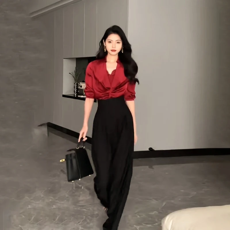 2024 Ultra High Waist Wide Leg Pants Straight Drooping Spring and Summer All-Match Trousers Thick Suit Pants Mop Pants