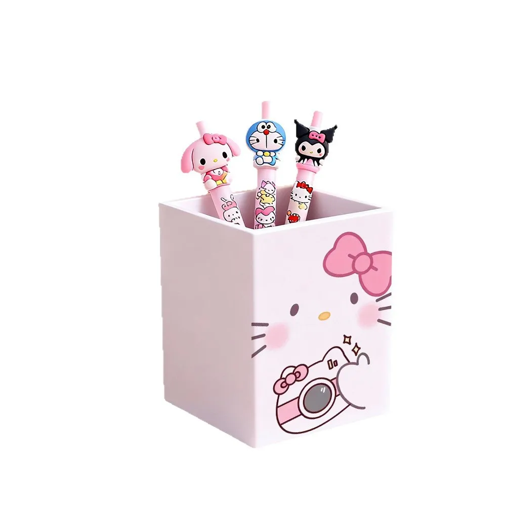 

Kawaii Sanrio Hello Kitty Pen Holder Cute Desktop Multi functional Office Makeup Brush Large Capacity Storage Bucket Girl Gift