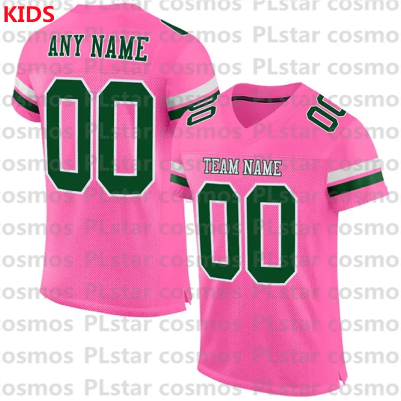 Custom Pink Navy-White Mesh Authentic Football Jersey 3D Printed Kids Football Jersey Boys Tops Girl Tees