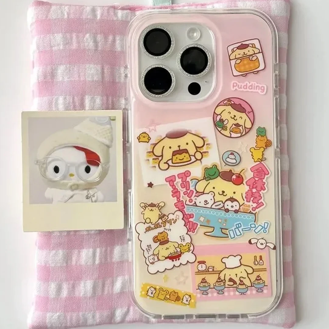 Rosa dos desenhos animados pudim cão foto bonito avançado versátil kawaii caso de telefone para iphone 16 15 14 12 13 11 pro max plus y2k capa