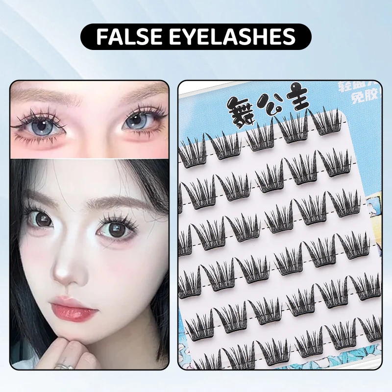 DINGSEN racimos de pestañas autoadhesivos, 6 filas, pestañas individuales, sin pegamento, maquillaje coreano DIY, pestañas naturales 3