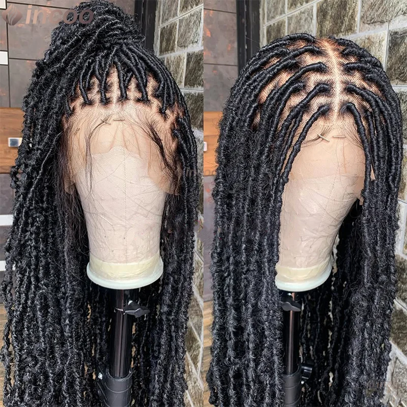 

40" Long Synthetic Dreadlocks Braided Wigs For Black Women Faux Locs Crochet Hair Full Lace Front Wigs Knotless Box Braided Wig
