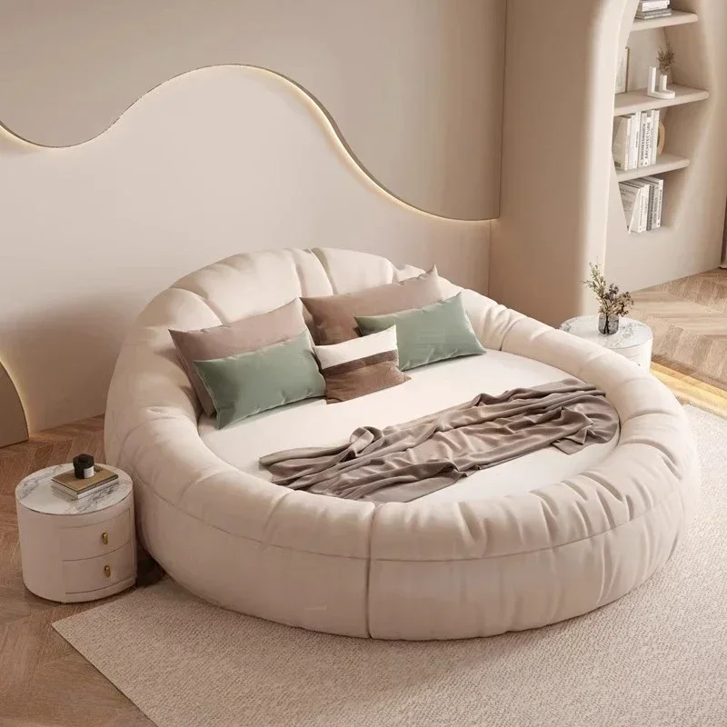 *Bedroom Full Set Double Beds Bedroom Round Bed Cheap Full Size Queen Bed Headboard Side Table Bed Room Set 200cm 220cm