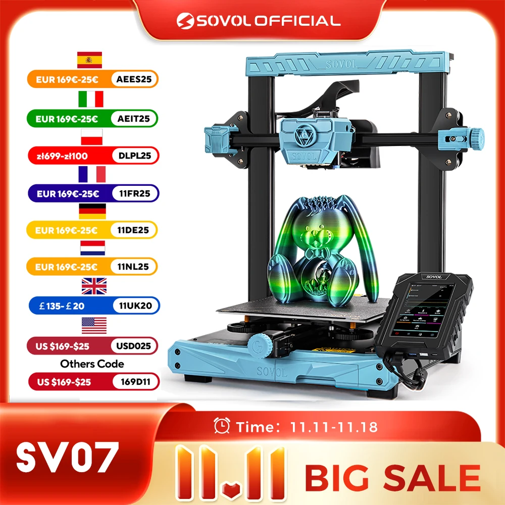 Sovol SV07 Klipper Direct Drive Extruder 3D Printer Print Speed 250mm/S FDM Auto Leveling 32 Bit Silent Board Impresora 3d