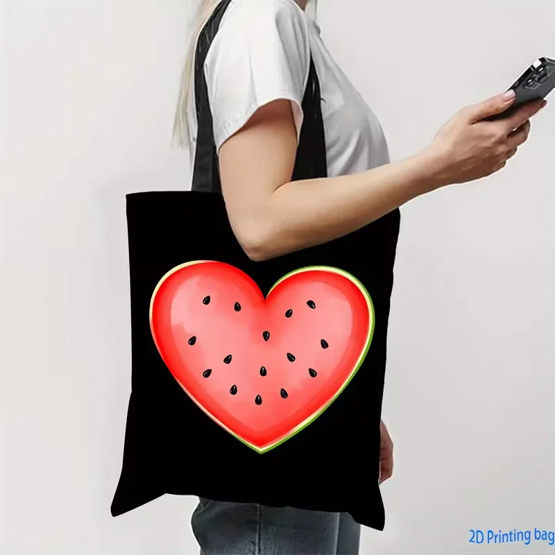 Leopard Print Heart Love Letter Canvas Tote Bag Trendy Reusable Shoulder Handbag For Teen Girls Shopping Travel School Holiday - view 3