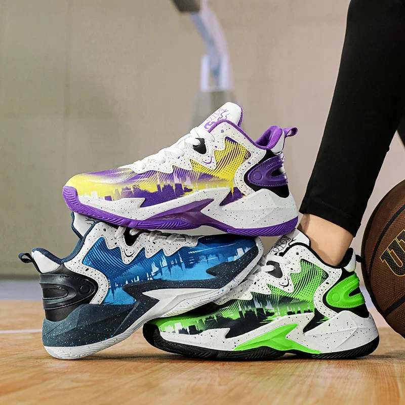 Chaussures de sport montantes pour enfants, chaussures de basket-ball pour enfants, semelle en caoutchouc, baskets non ald pour garçons, baskets de