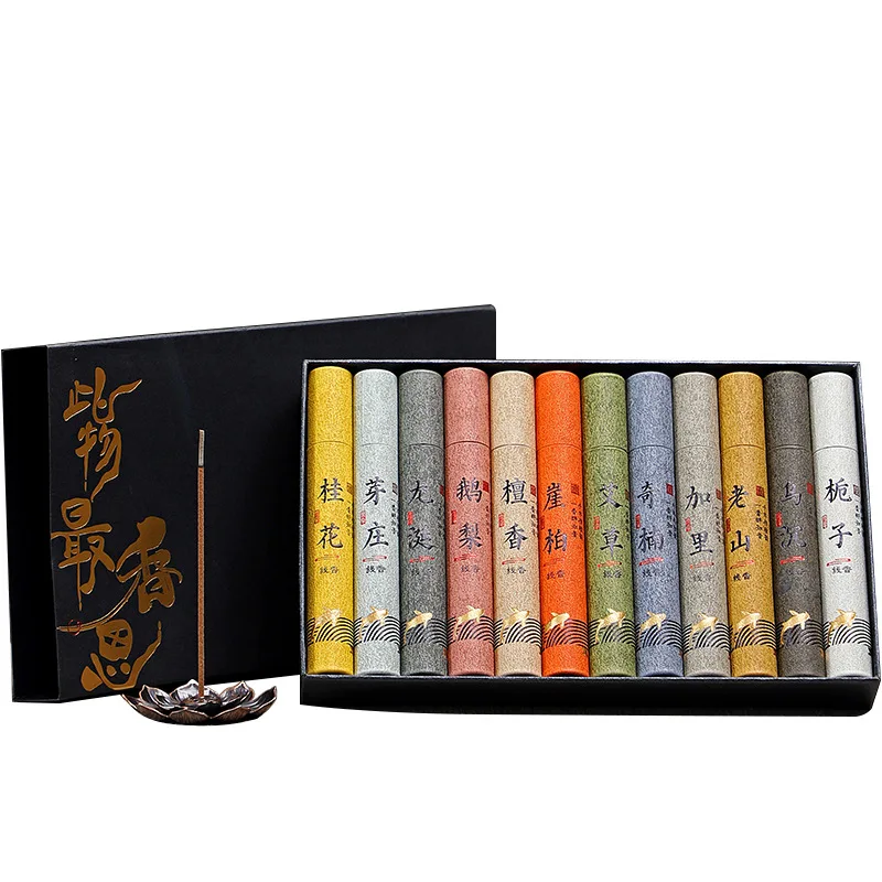Incense Sticks Gift Box  12 Scents Fragrant Incense Sticks Fragrance Home Indoor Temple Floral Scent Mugwort for Refreshing