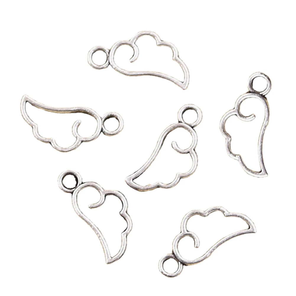 50pcs Charms Cloud Angel Wings 17x8mm Antique Silver Color Pendants Making DIY Handmade Tibetan Finding Jewelry