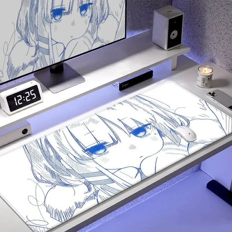 Leather Desk Pad Protector Japanese Anime Sketch Girl Y2K Mouse Pad Office Desk Mat Waterproof Non-Slip PU Desk Blotter Pad