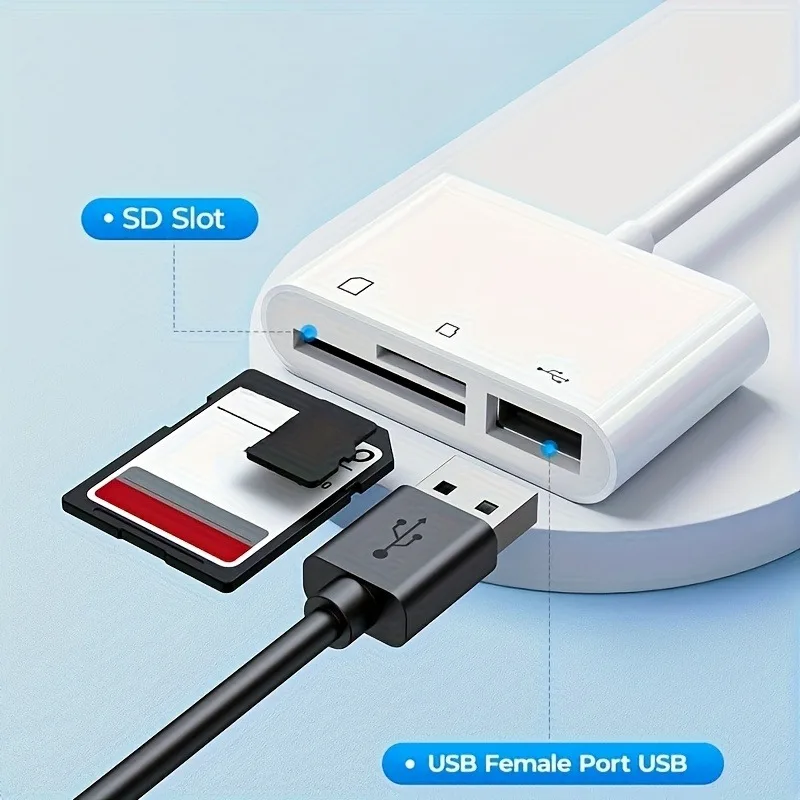 3-in-1 SD Card Reader OTG Adapter USB2.0 Port Compatible for MacBook Pro Laptop PC Camera Mobile Phones