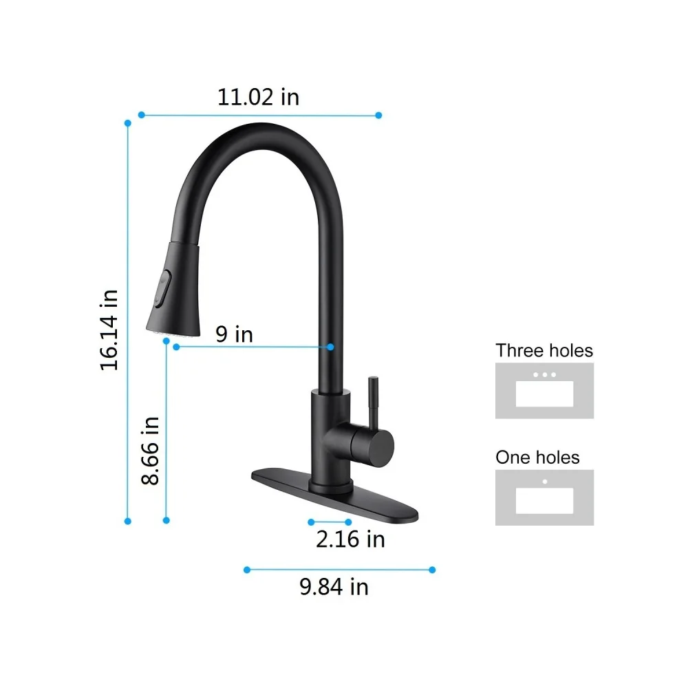 Torneira de cozinha com spray removível, torneira luxuosa leve, preto fosco