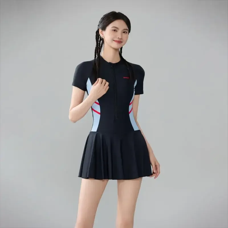 2025 Swimsuit for Women Rash Guard Swimming Costume Short Sleeve 5XL Swimdress Build in Bra Sports Surf Bathing Suit Quick Dry