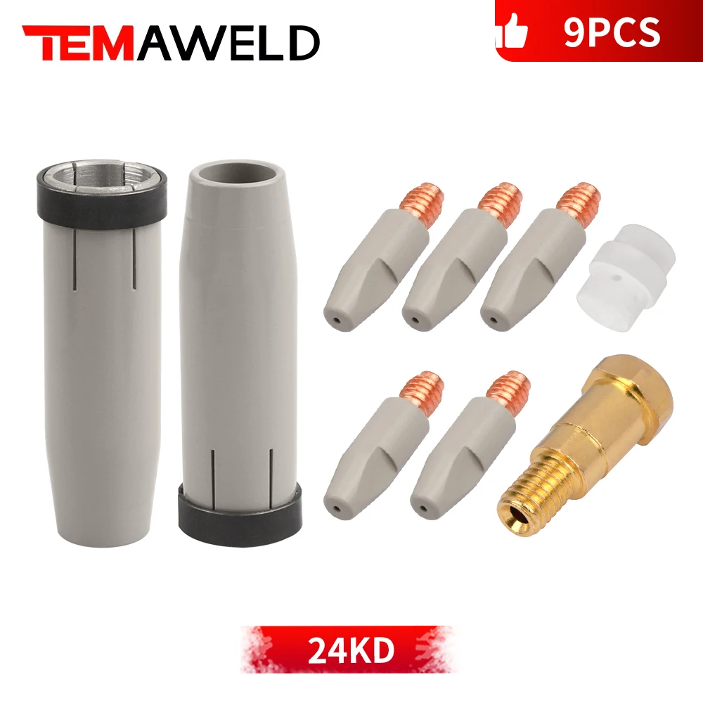 

24KD 9PCS Coating Protection Nozzle 0.8/1.0/1.2mm Contact Tips Gas Nozzle Holder of 24KD MIG MAG Welding Torch