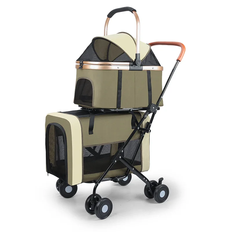 

New Multi-Layer Foldable Four-wheel Eco-friendly Pet Stroller Large Space Detachable Separable for Dogs 20kg Capacity Travel