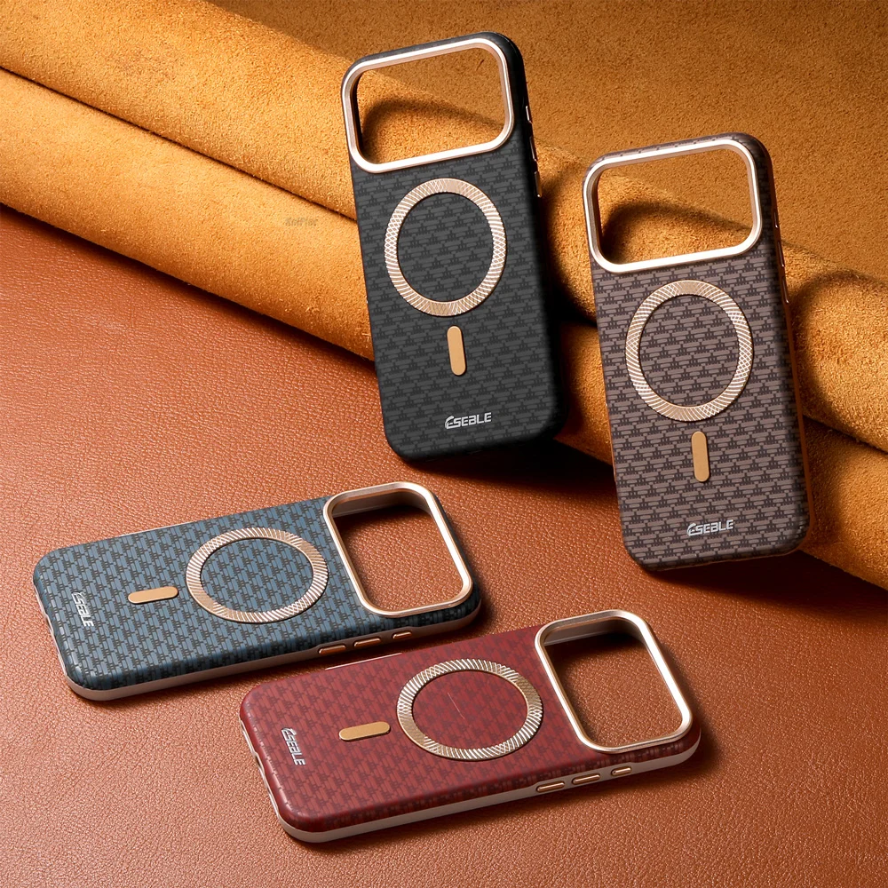 

Metal Luxury PU Leather Case For iPhone 17 PRO MAX AIR Slim Hard Cover With Camera Lens Protector