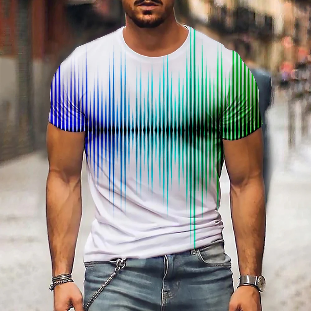 Men\'s T Shirt Graphic 3d O Neck Black White Stripes Oversized Clothing Casual Daily Top Streetwear Short Sleeve Clothing Apparel