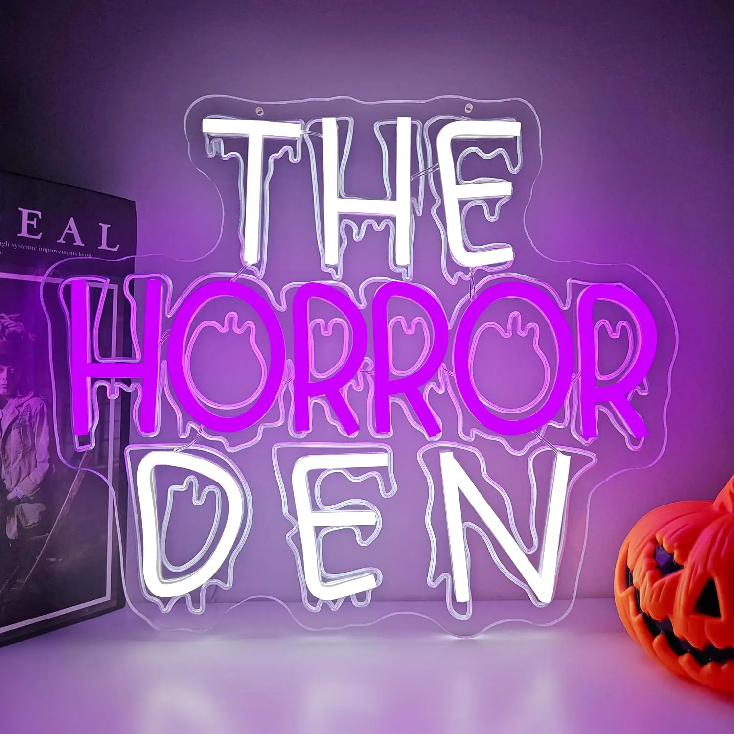 The Horror Den Neon Sign LED USB Neon Light Wall Decor for Horror Movie Room Bar Halloween Party Spooky Wall Art Gift