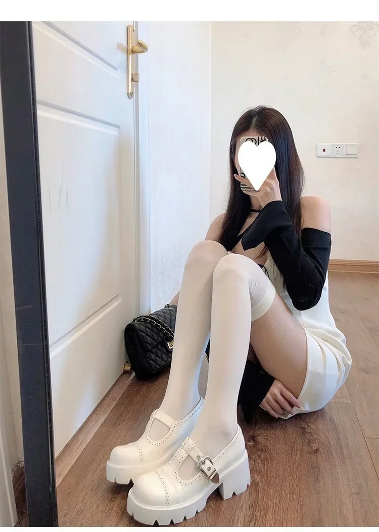 Student Girl Weiß Transparent Über Kniehohe Strümpfe Schwarzes Top Japanischer Stil JK Samt Lange Socke Sexy Up Knielange Strumpfwaren – Detail 17