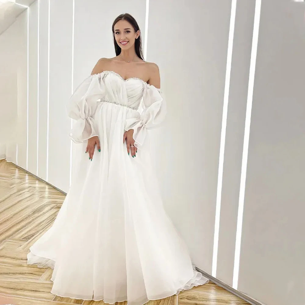 

Fascinating New Mermaid Wedding Dresses Beautiful Off Shoulder Fluffy Long Sleeves Chapel Train Bridal Marriage Gowns New 2023
