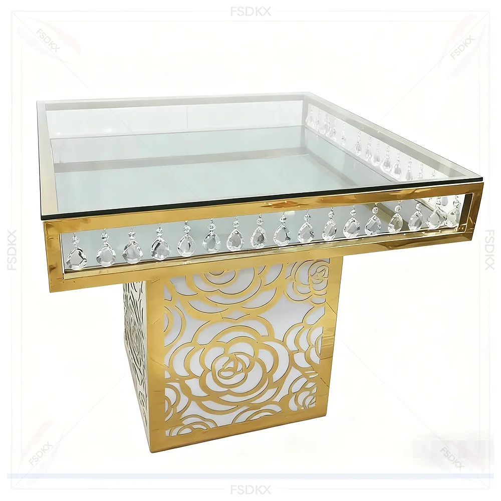 

FSDKX High Quality Luxury Dining Table Modern Living Room Furniture Style Glass Top Stainless Steel Wedding Table
