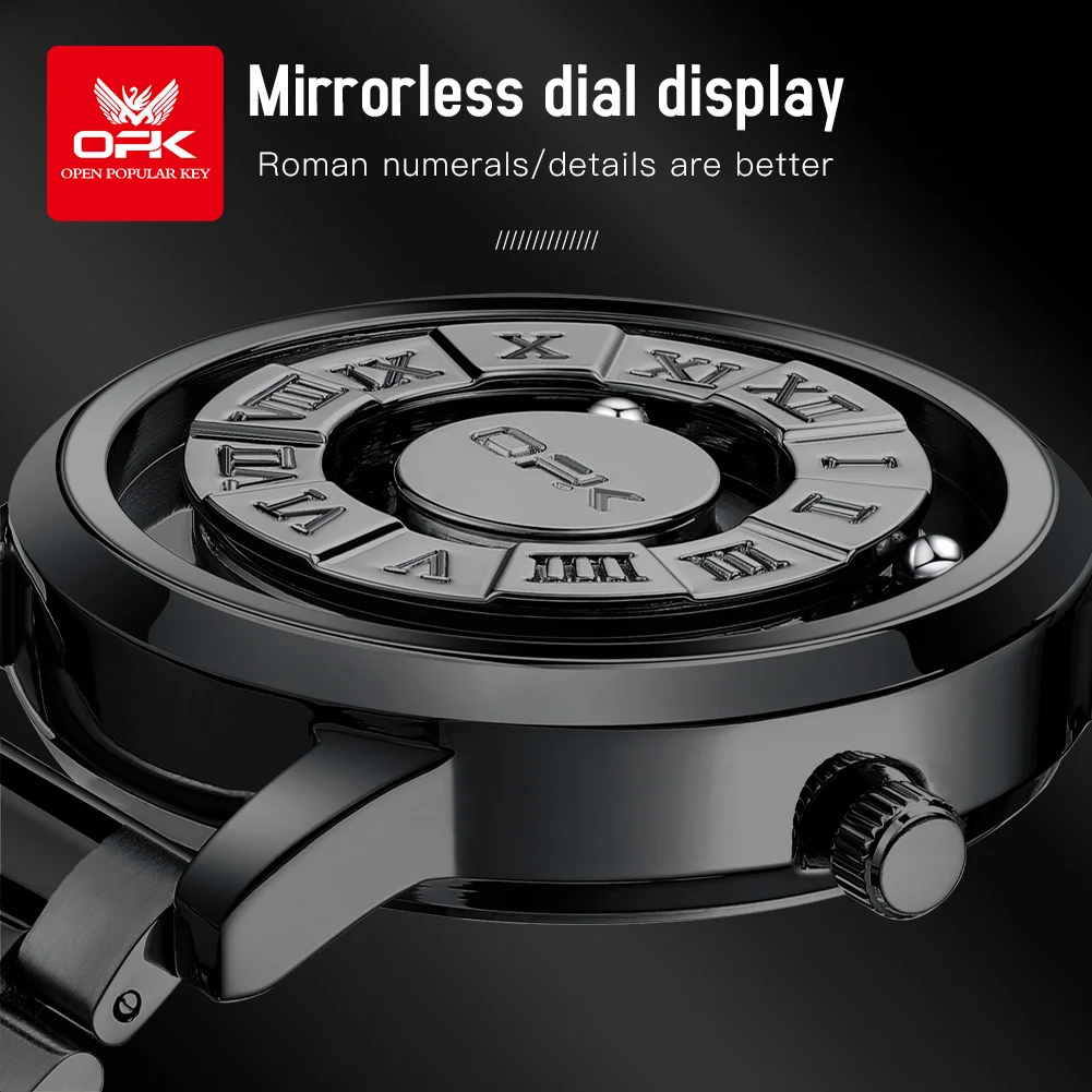 OPK 8181 Quartz Watches For Man Fashion Suspended Magnetic Beads Black Tech Personalized Mirrorless Dial Original  Men's Watches