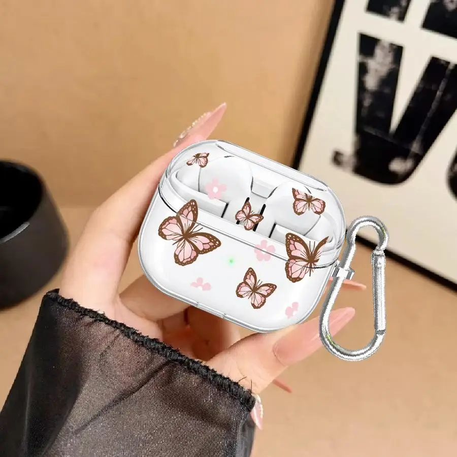 Butterfly And Flower Print Clear Earphone Cases Cover Case For Samsung Galaxy Buds 3Pro 4Pro 4 Pro 3 FE 2 Live view 2