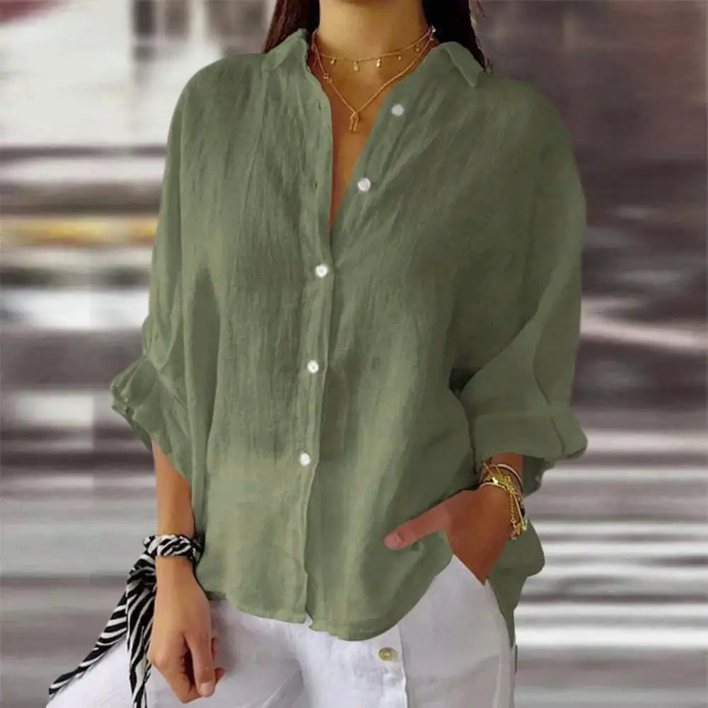 Elegant Chic Women's Blouse Casual Top 3/4 Sleeve Single Breasted Shirt Back Slit Bow Tie Loose Shirt blusas para mujer