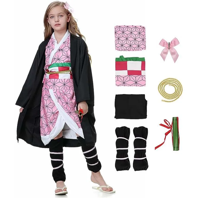 Anime Cosplay Costume para Crianças, Kimono, Kimetsu No Yaiba, Kamado Nezuko, Menina e Menino, AOKG-002