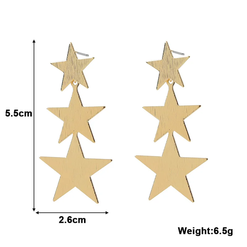 Three-layers Stars Hanging Earrings for Women Matte Uneven Unique Dangle Earrings Long Exaggerated Metal Earrings New in