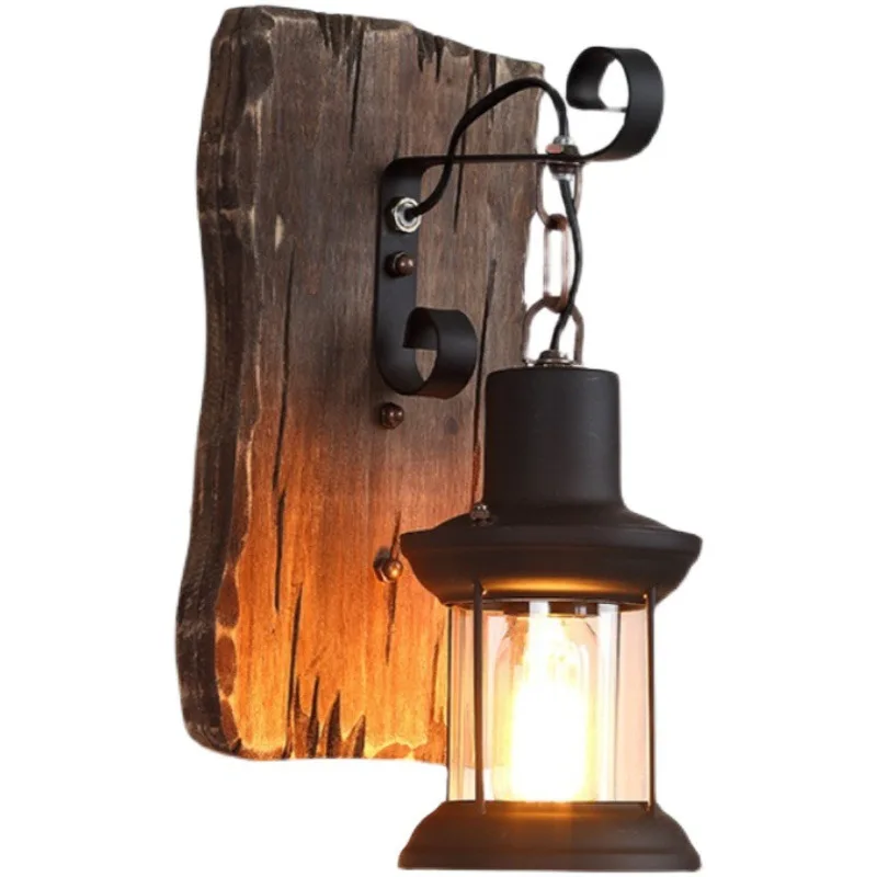 

Retro style boat wood wall lamp American industrial style solid wood creative bar nostalgic restaurant B & B bedside decorative