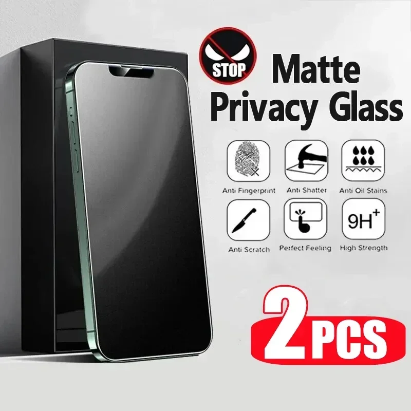 2PCS Privacy Matte Tempered For Iphone 11 12 13 14 15 16 Pro Max Plus Protective Glass Anti Spy Peeping Screen Protector