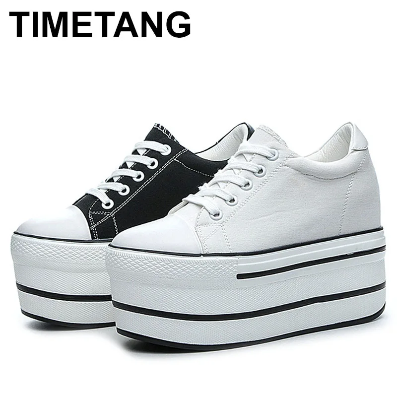 Versatile Women's High-top Sneakers 12cm Thick Bottom Canvas Shoes Waterproof Platform Height Increase 12cm