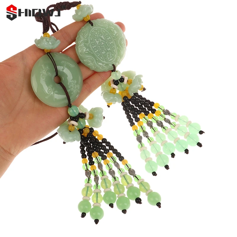 Imitation Green Jade Car Pendants Decorations Chinese Safety Lucky Blessing Pendants Car Interior Accessories Gifts