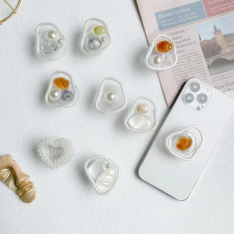 الكورية لطيف الاكريليك INS اللؤلؤ الرخام حامل هاتف Griptok دعم آيفون سامسونج قبضة توك للطي إصبع جيب المقبس حامل