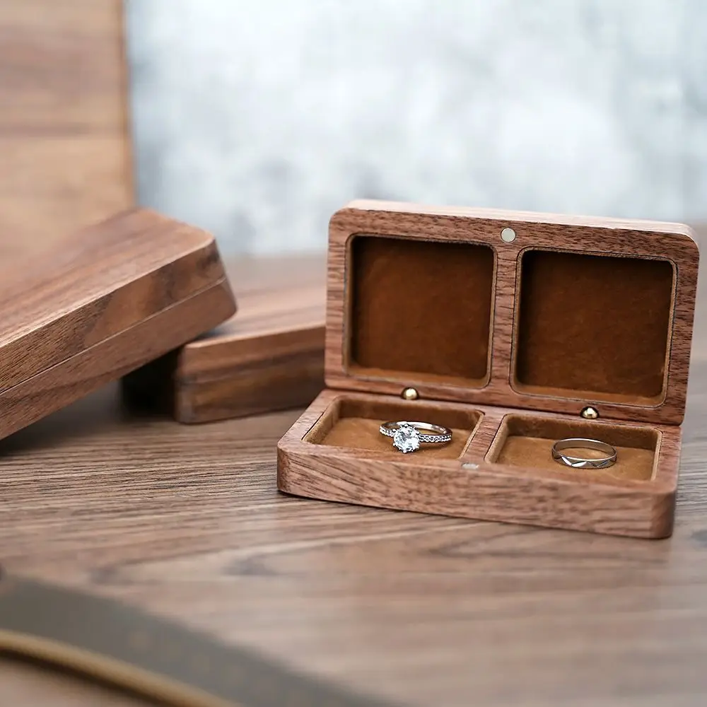 Wooden Jewelry Storage Box Exquisite Soft Lining Wedding Ring Box Magnetic Convenient Earring Rings Storage Box Travel