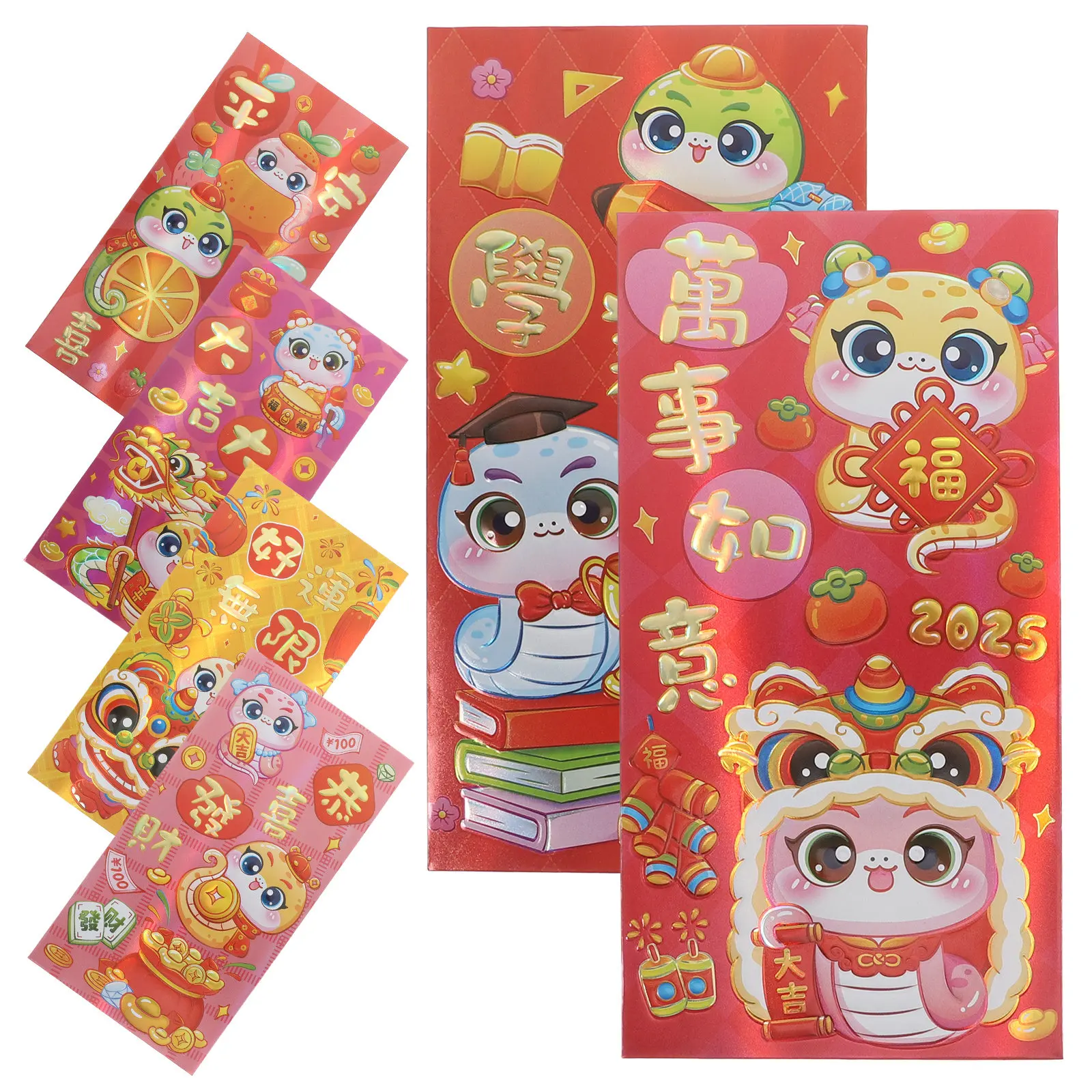 

6 шт. красочных радужных блестящих конвертов для китайского Нового года 2025 года, Года Змеи, счастливые денежные пакеты для подарков на Лунный фестиваль