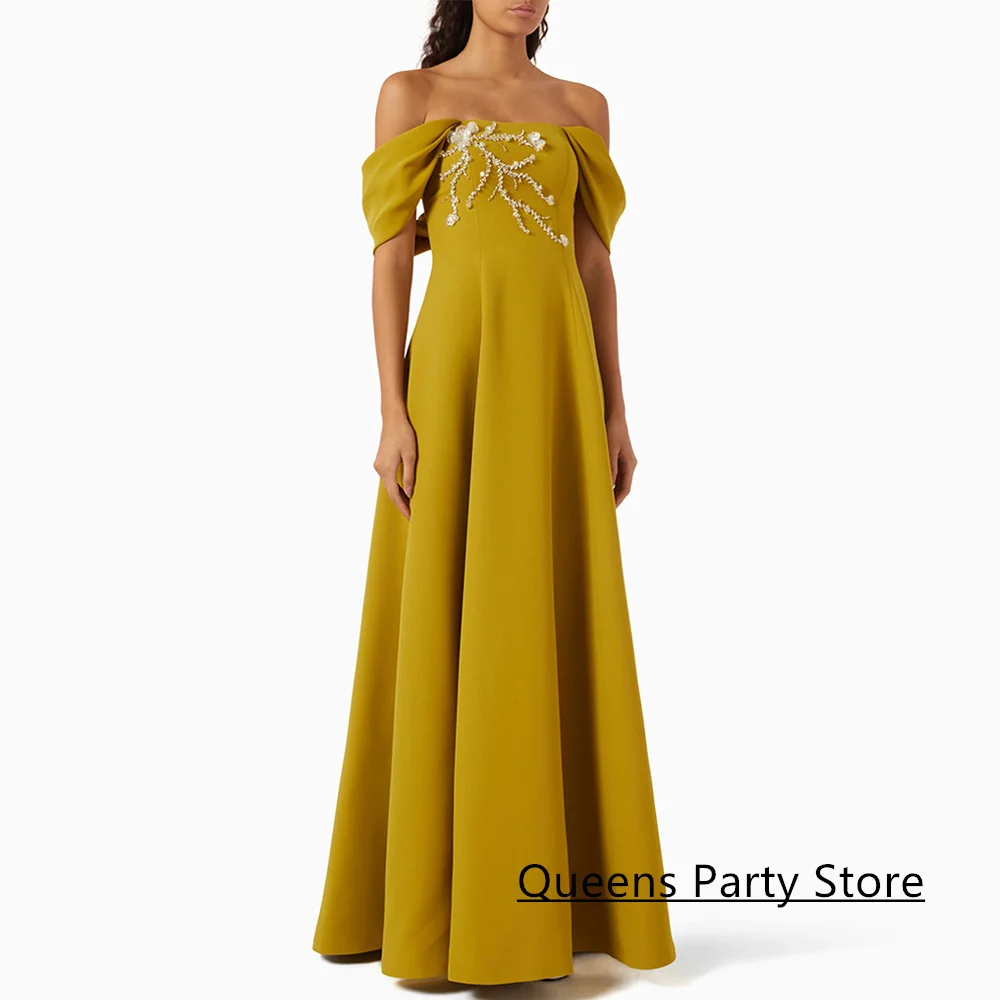

A Line Evening Dress Customized Off The Shoulder Boat Neck Beading Sequined Floor Length Arabian Party Gown Prom Dresses