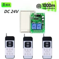 433 Mhz Wireless Light Switch Remote Control 1000 Meters Distance 24V 2CH Relay Receiver Module Control for Electronic Lock Gate