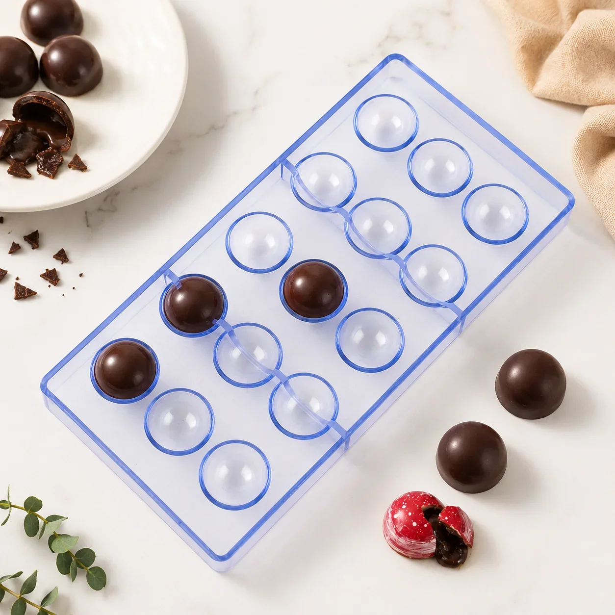 Polycarbonate Chocolate Mold 15 Cavities, 1.26inch Sphere Bonbon Shape, Home Use Beginner Friendly DIY Candy Making Mould