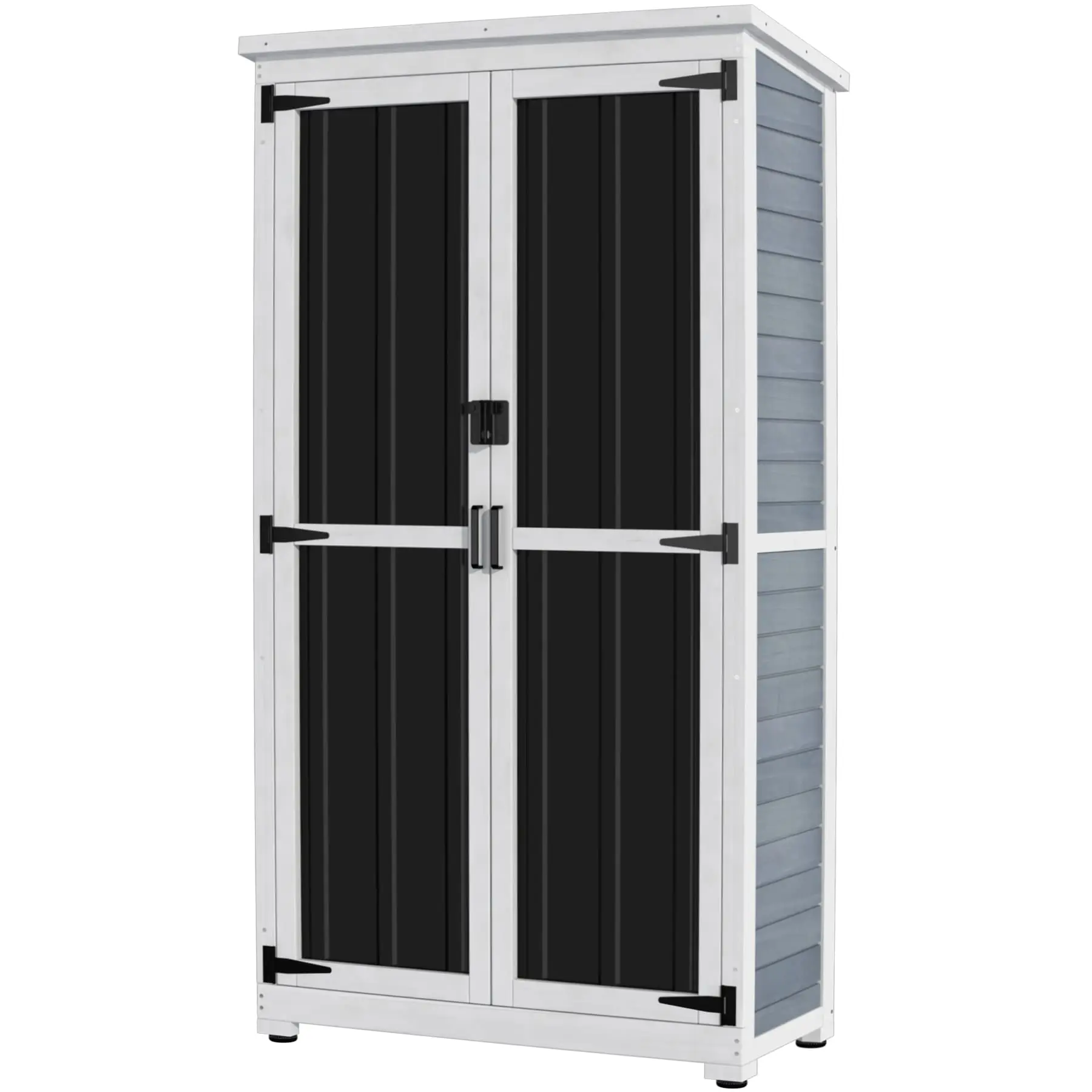 Outdoor Storage Cabinet, Wood & Metal Garden Shed, Tall Tool Organizer | 66
