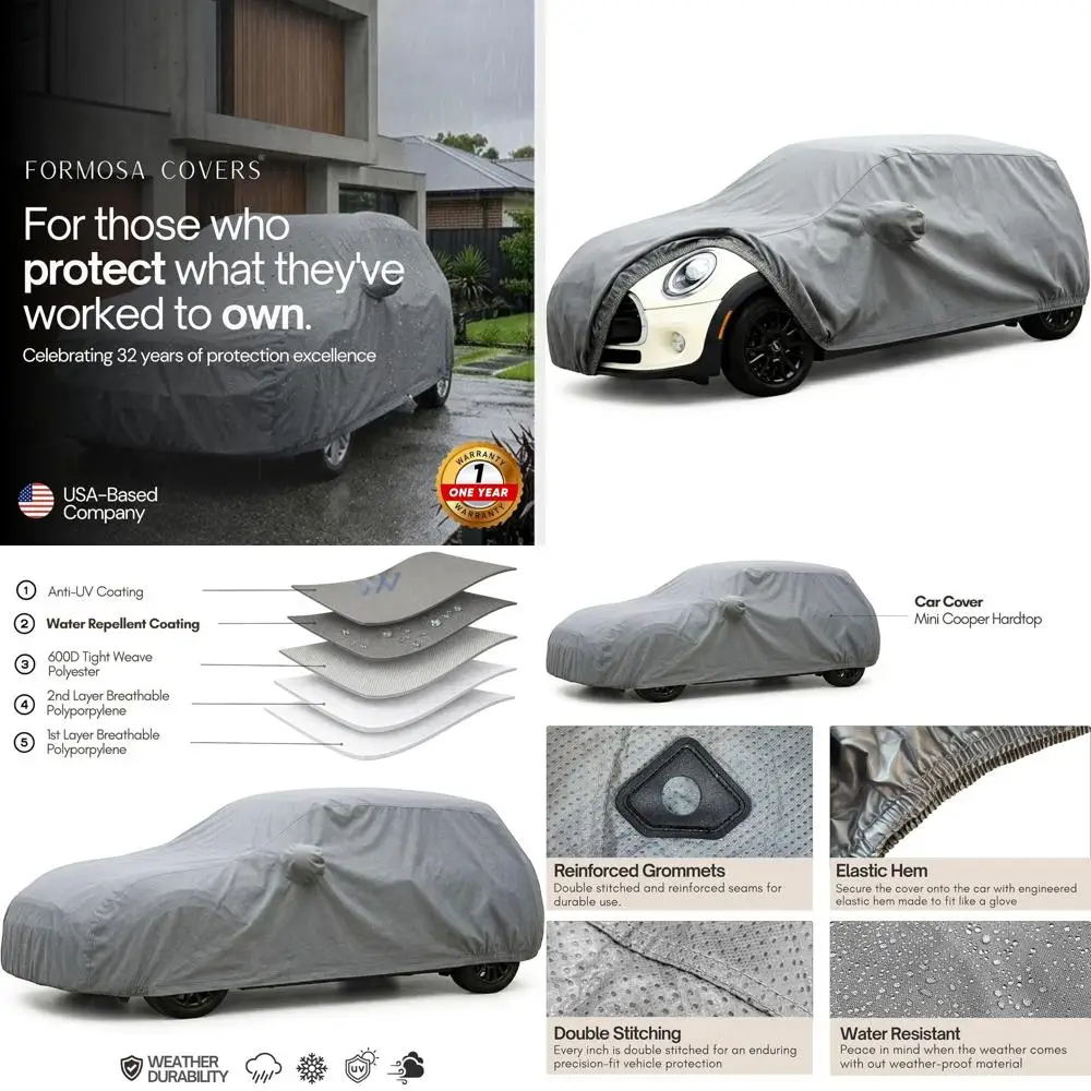 

Universal Mini Car Cover with UV & Rain Protection, Antenna Patch, Fits 2/4 Doors, Up to 158 Long, 3-Layer Protection