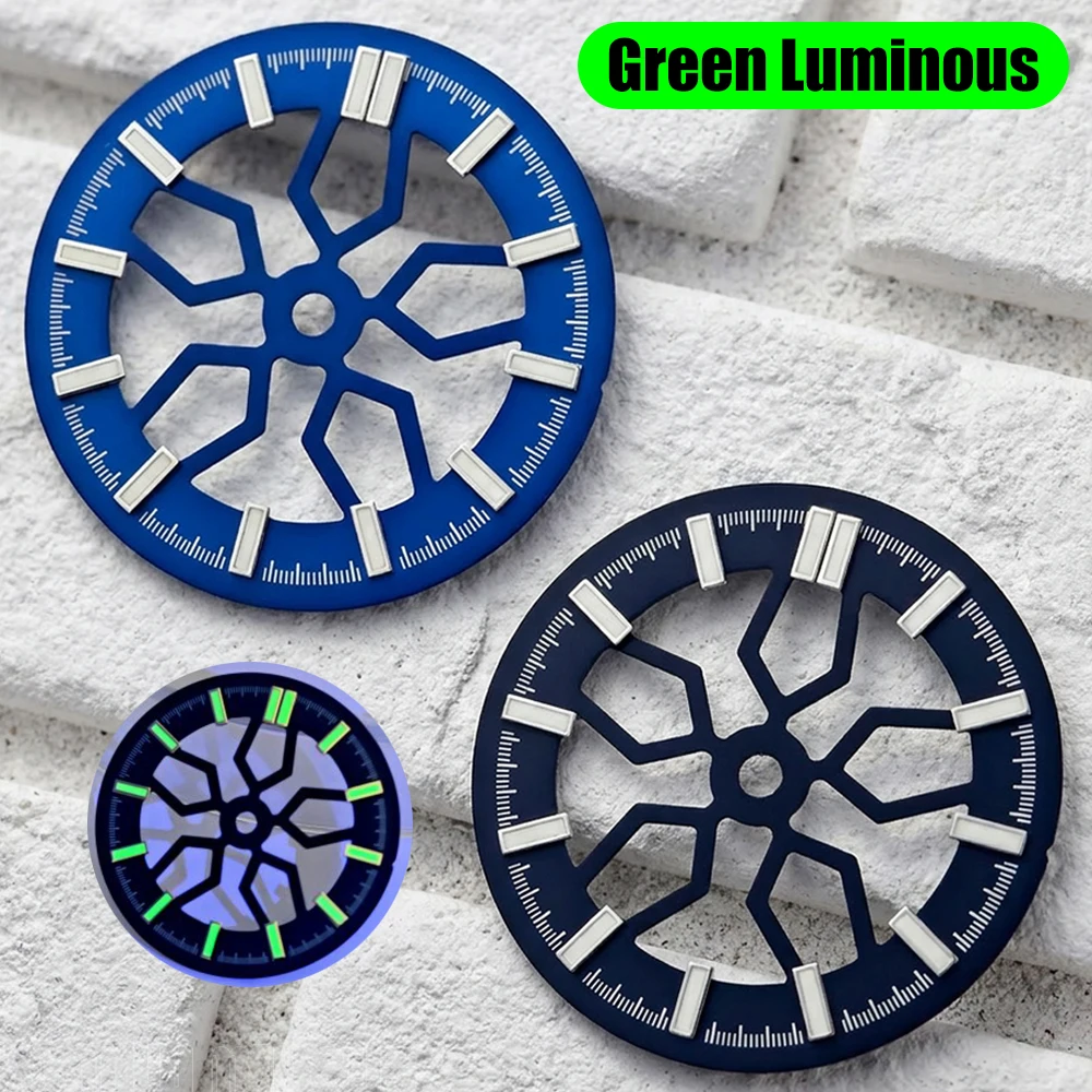 28.5mm Watch Dial for NH35/NH38/NH70 Movement Green Luminous Hollow Skeleton Dial Watch Accessories DIY