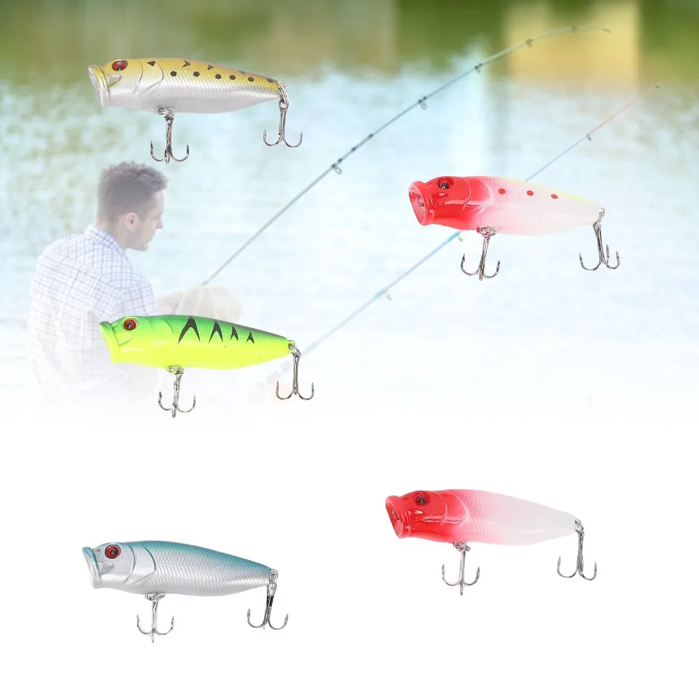 5PCS Lifelike 6.5cm 9g Fishing Popper Lures With Hook Plastic Fishing Bait Set with Rattle Sound Hard Fishing Lures For Tilapia