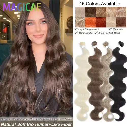 Mechones de cabello Magicae Rubio ombré P27/613 ondulado, extensiones de cabello ondulado natural suave de biofibra, precio al por mayor para negro