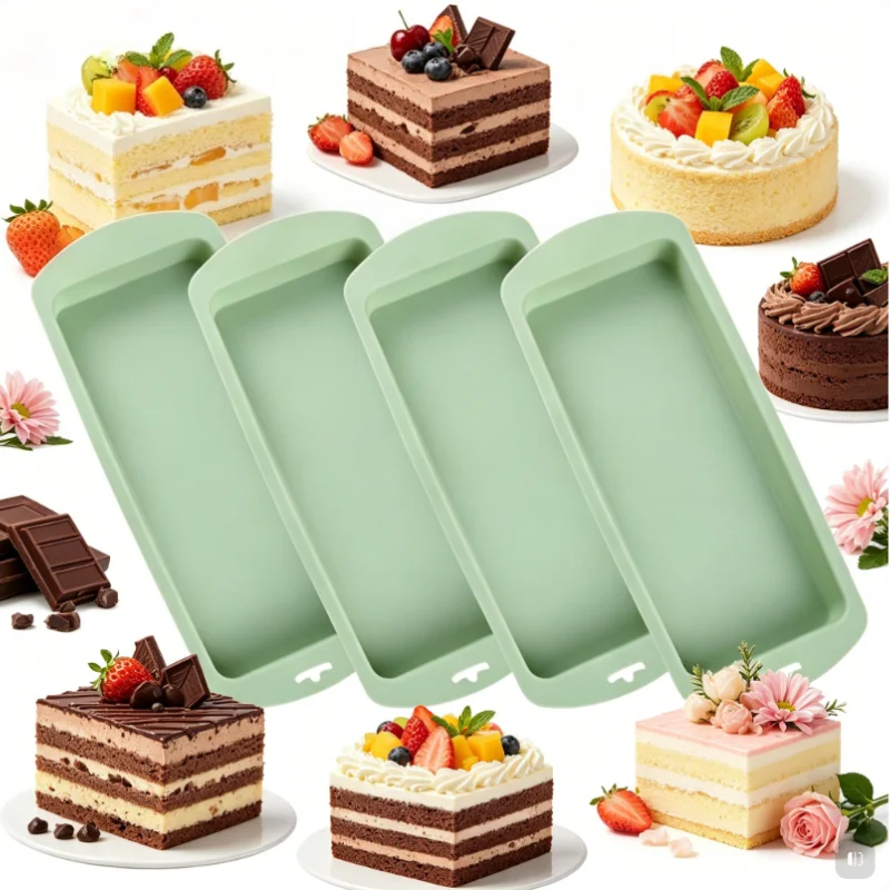 

4pcs rectangular silicone cake molds non-stick,heat-resistanteasy to clean,suitable for batch baking,multifunctional baking tool