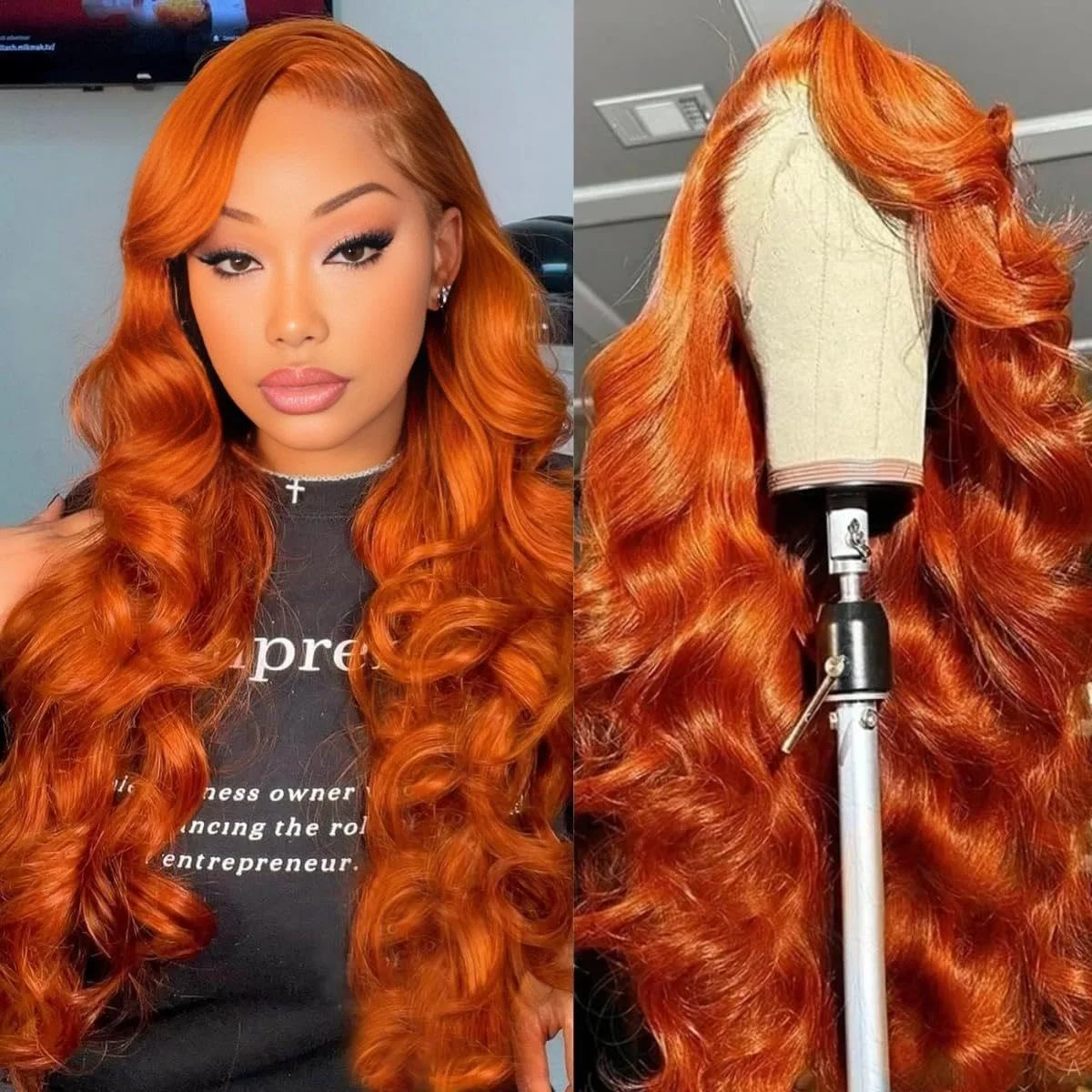 Orange Ginger HD Lace Frontal Wig para Mulheres, Cabelo Humano, Onda Corporal, 13x4 Lace Front, Cosplay, Perucas Coloridas, 30"