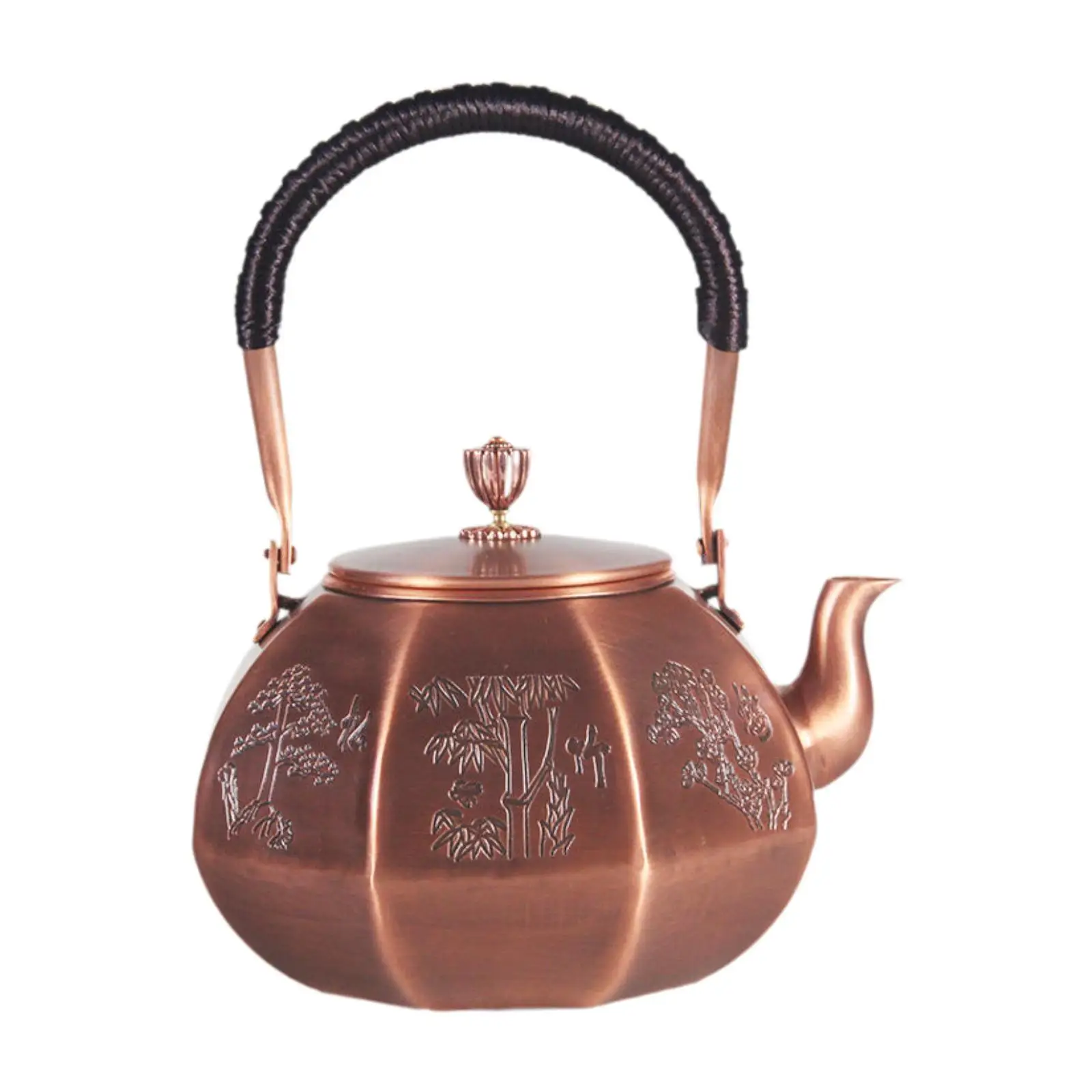 Copper Tea Kettle Handcrafted with Handle Portable Thick Handmade 1600ml Teapot for Kitchen Tea House Household Tea Lovers Gift